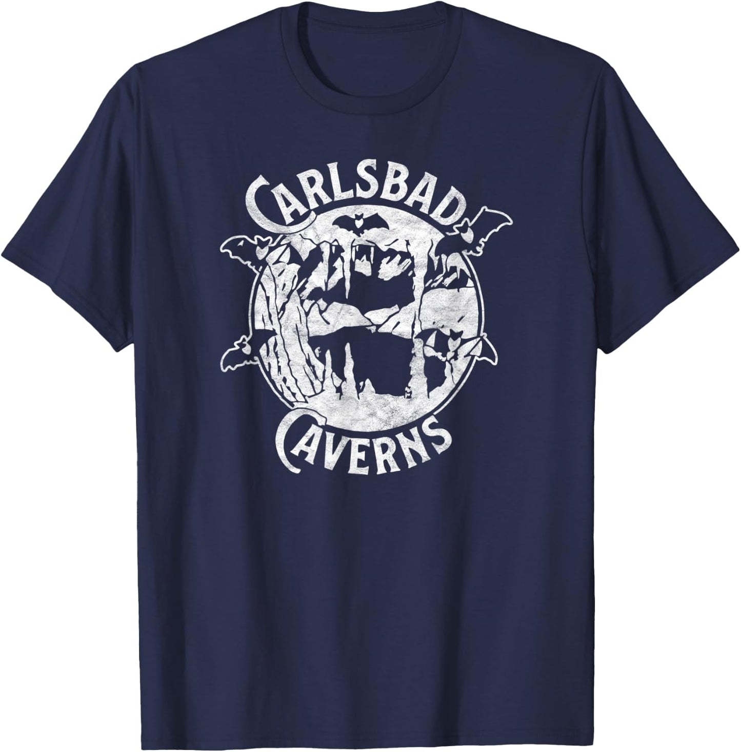 Carlsbad Caverns National Park Retro Cave & Bat Design T-Shirt - T-Shirt | Navy