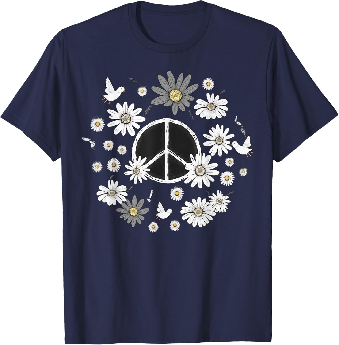 PEACE SIGN LOVE 60s 70s Daisy Flower Hippie Costume T-Shirt - T-Shirt | Navy