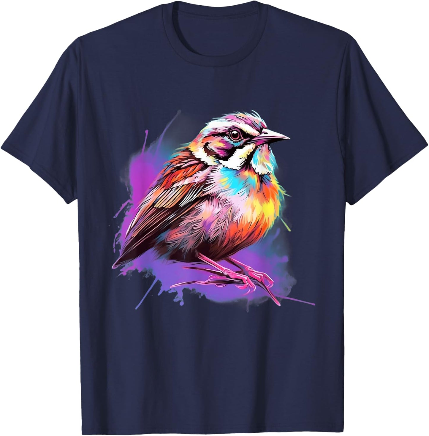 Vaporwave Aesthetic White Throated Sparrow T-Shirt - T-Shirt | Navy