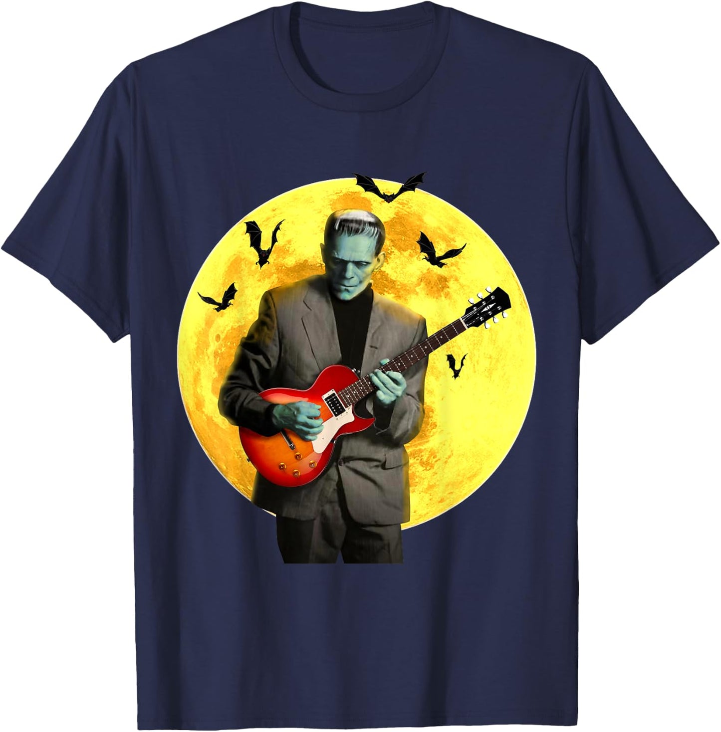 Frankenguitar Frankenstein Plays Electric Guitar Halloween Small T-Shirt - T-Shirt | Navy