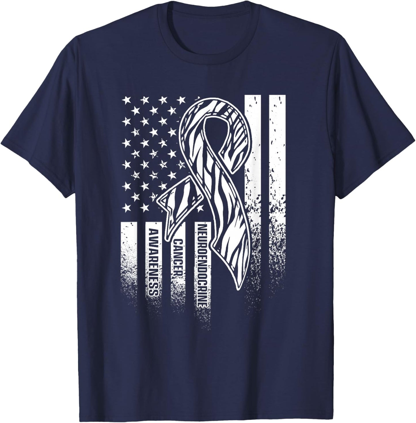 Neuroendocrine Cancer Survivor US Flag Warrior T-Shirt - T-Shirt | Navy