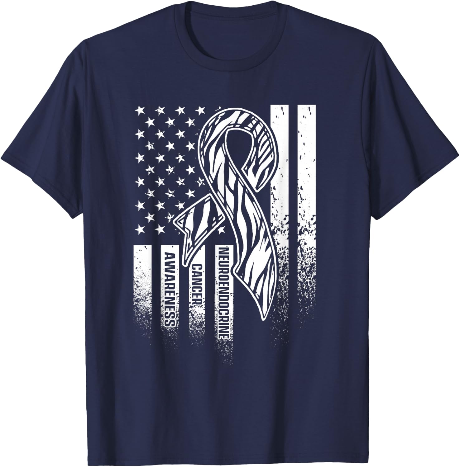 Neuroendocrine Cancer Survivor US Flag Warrior T-Shirt - T-Shirt | Navy