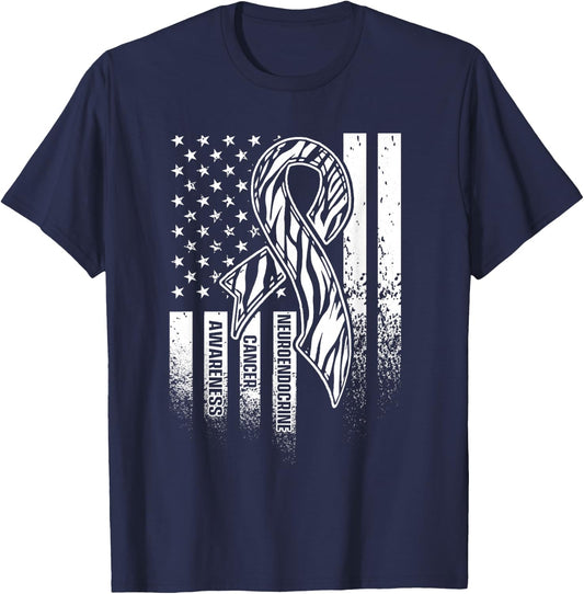 Neuroendocrine Cancer Survivor US Flag Warrior T-Shirt - T-Shirt | Navy