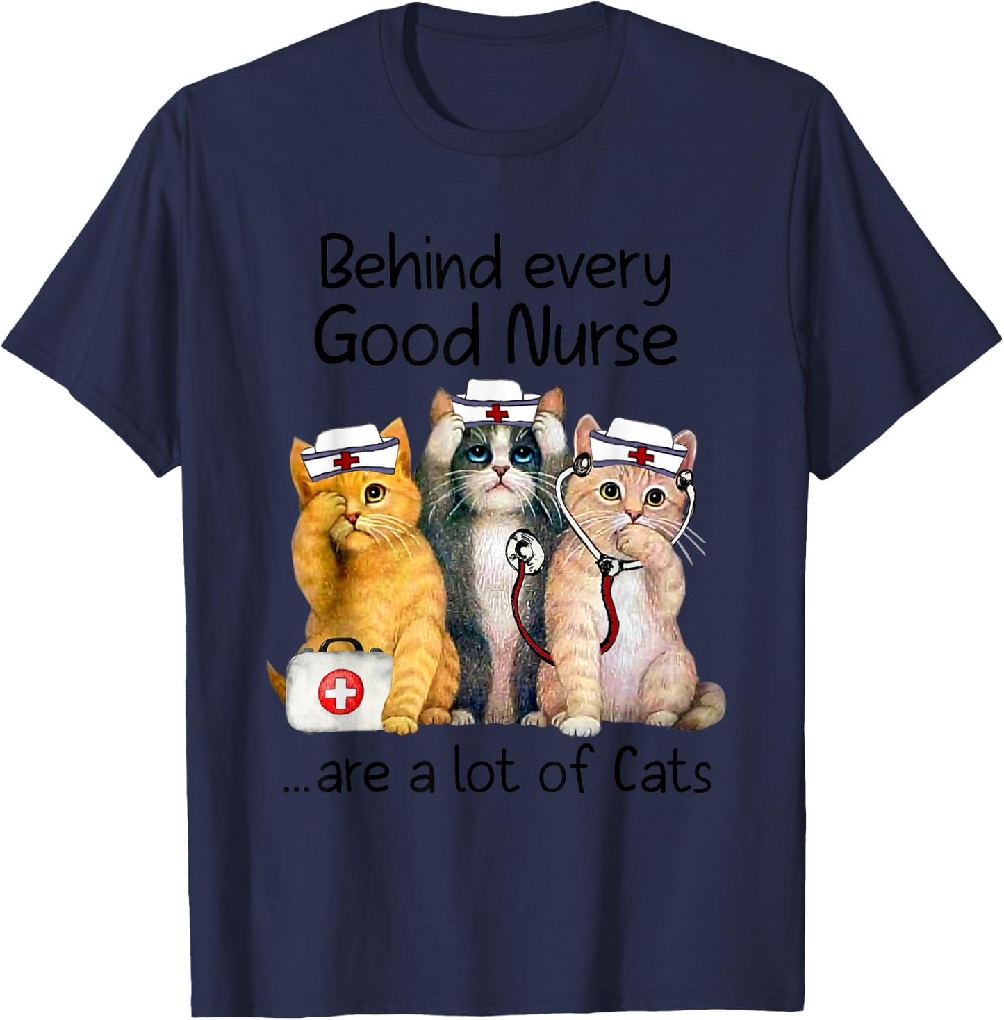 Gift Nurses Nursing Who Love Cats Apparel T-Shirt - T-Shirt | Navy