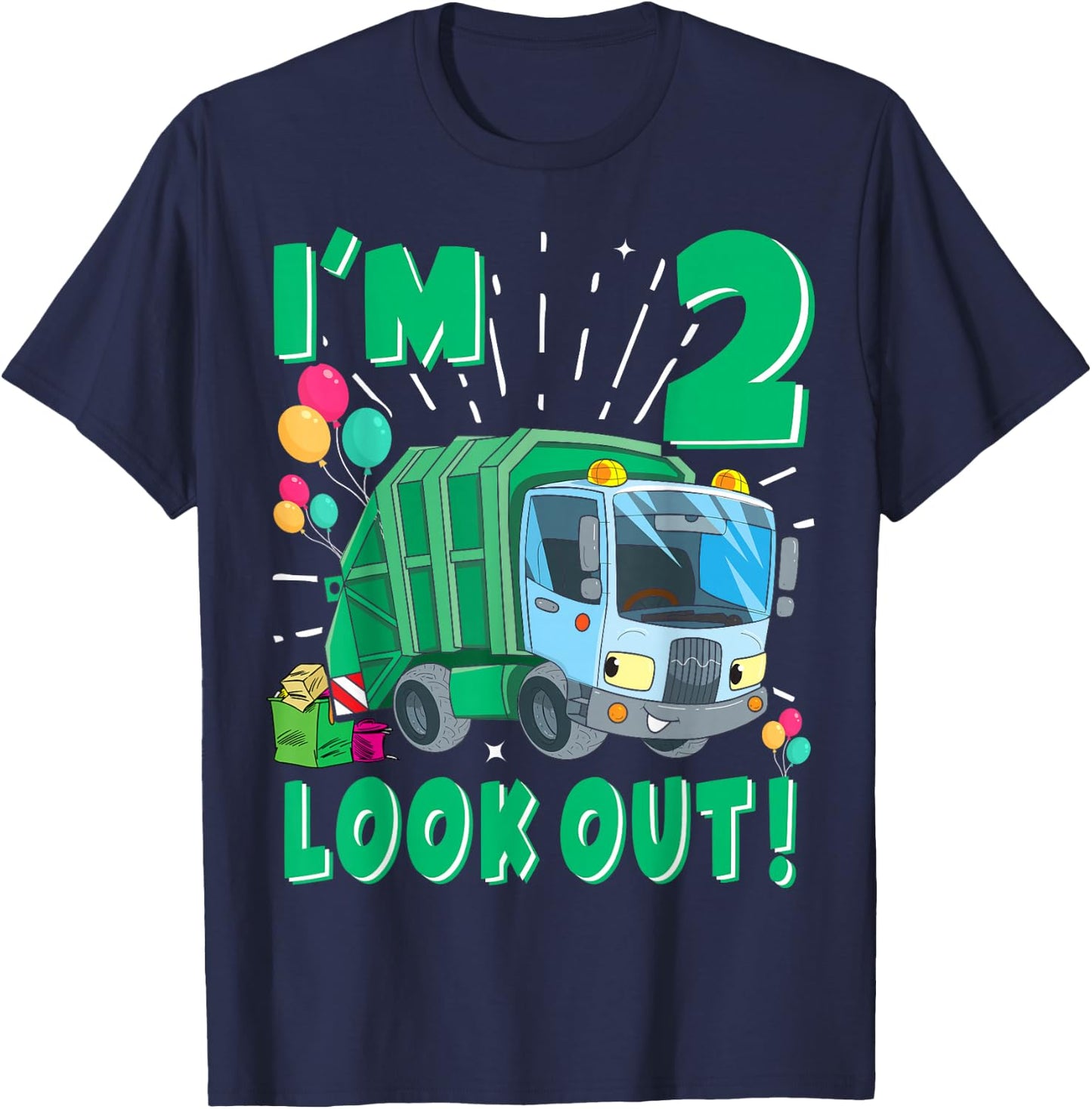 Two 2nd Birthday Garbage Truck Trash Boy 2 Years Old T-Shirt - T-Shirt | Navy
