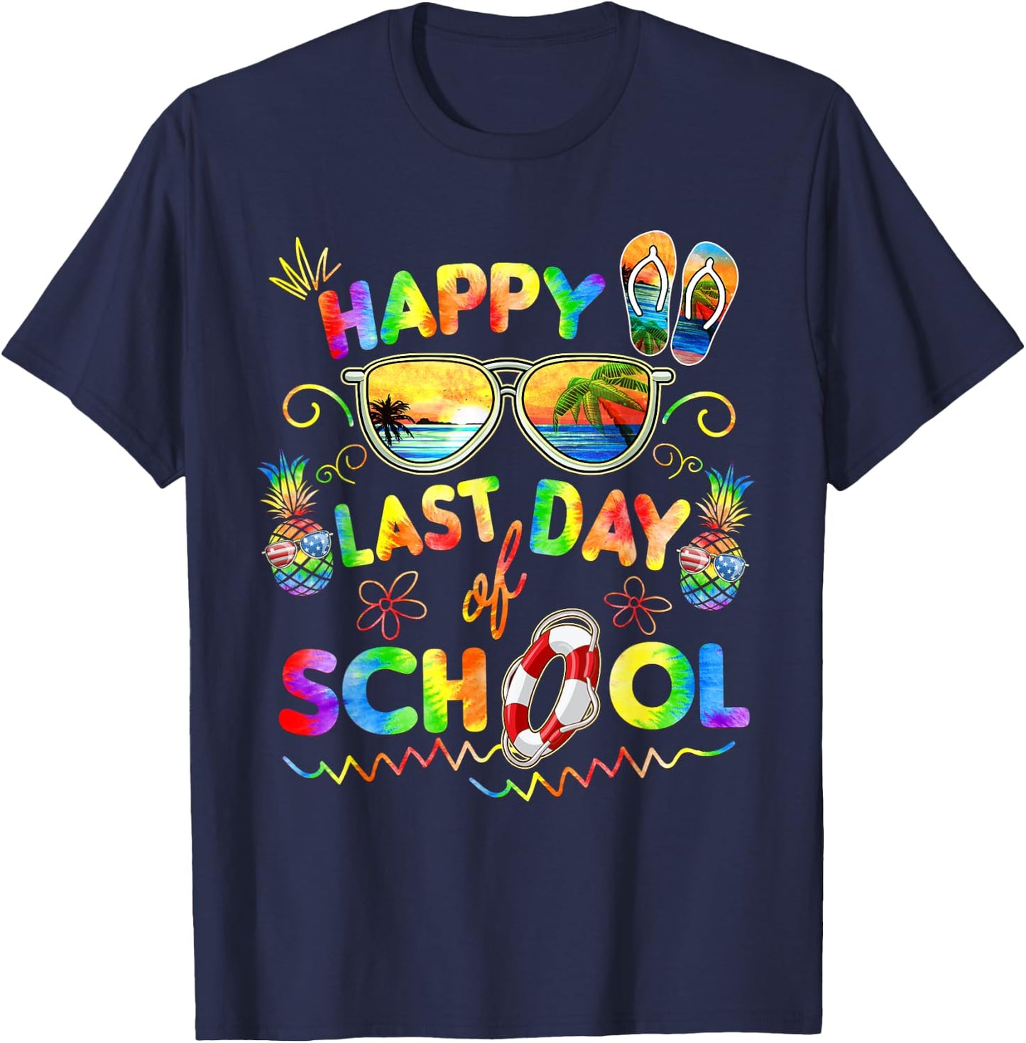 Happy Last Day of School Shirt Teachers End of Year Students T-Shirt - T-Shirt | Navy