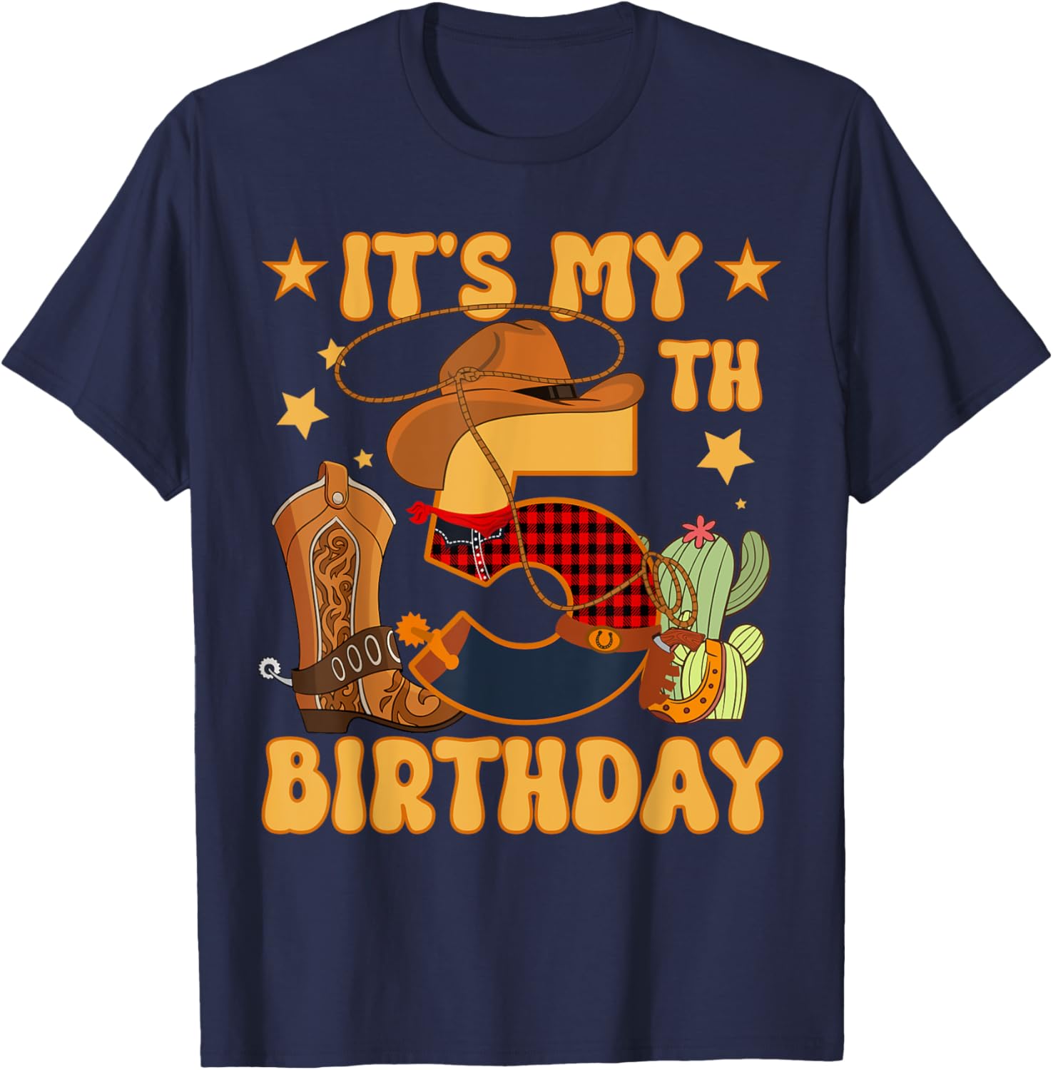 It's My 5th Birthday Cowboy Rodeo Horse 5 Year Old Bday Boy T-Shirt - T-Shirt | Navy