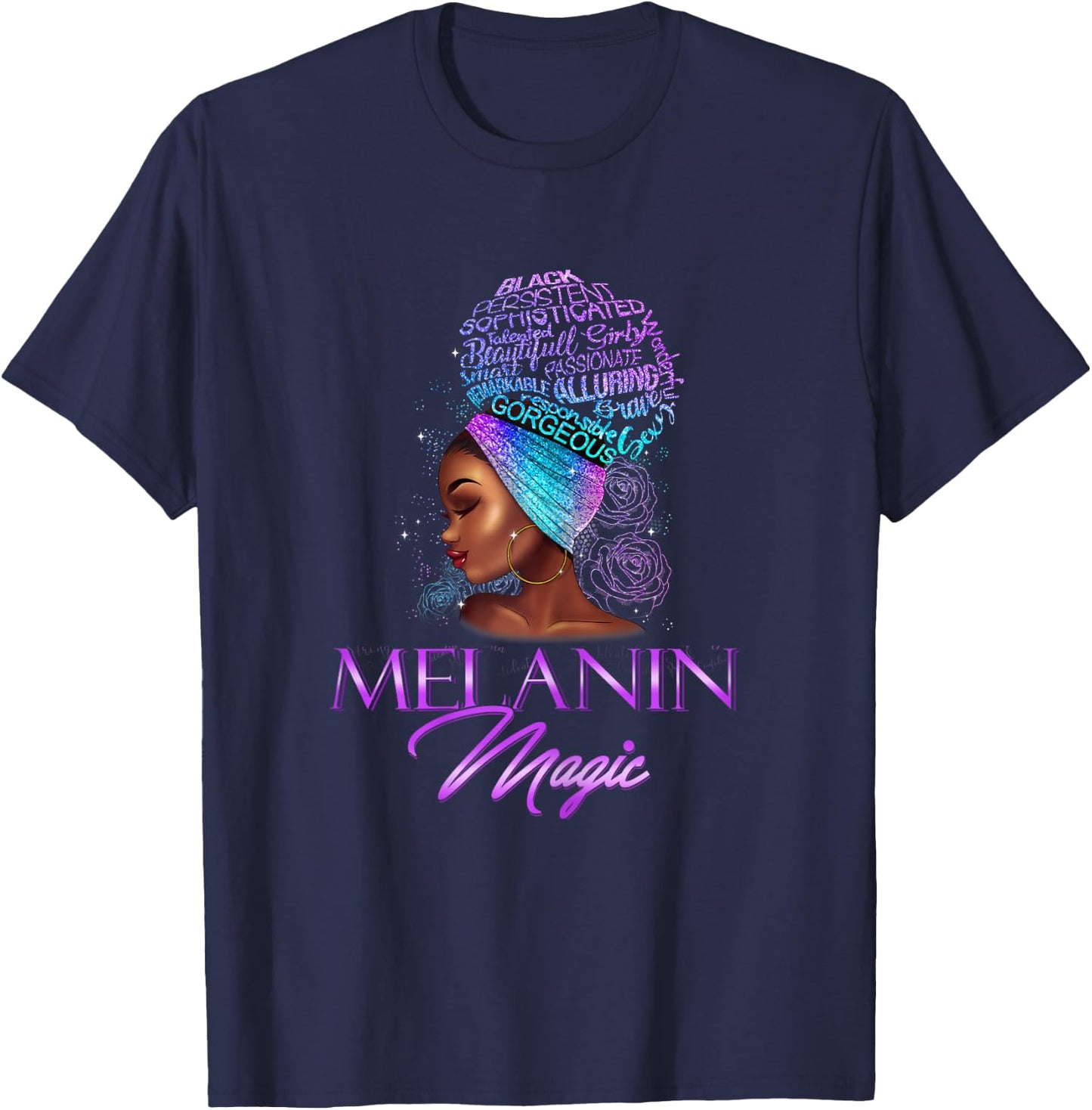Melanin Magic Purple Black Womans Afro African Girls BLM T-Shirt - T-Shirt | Navy