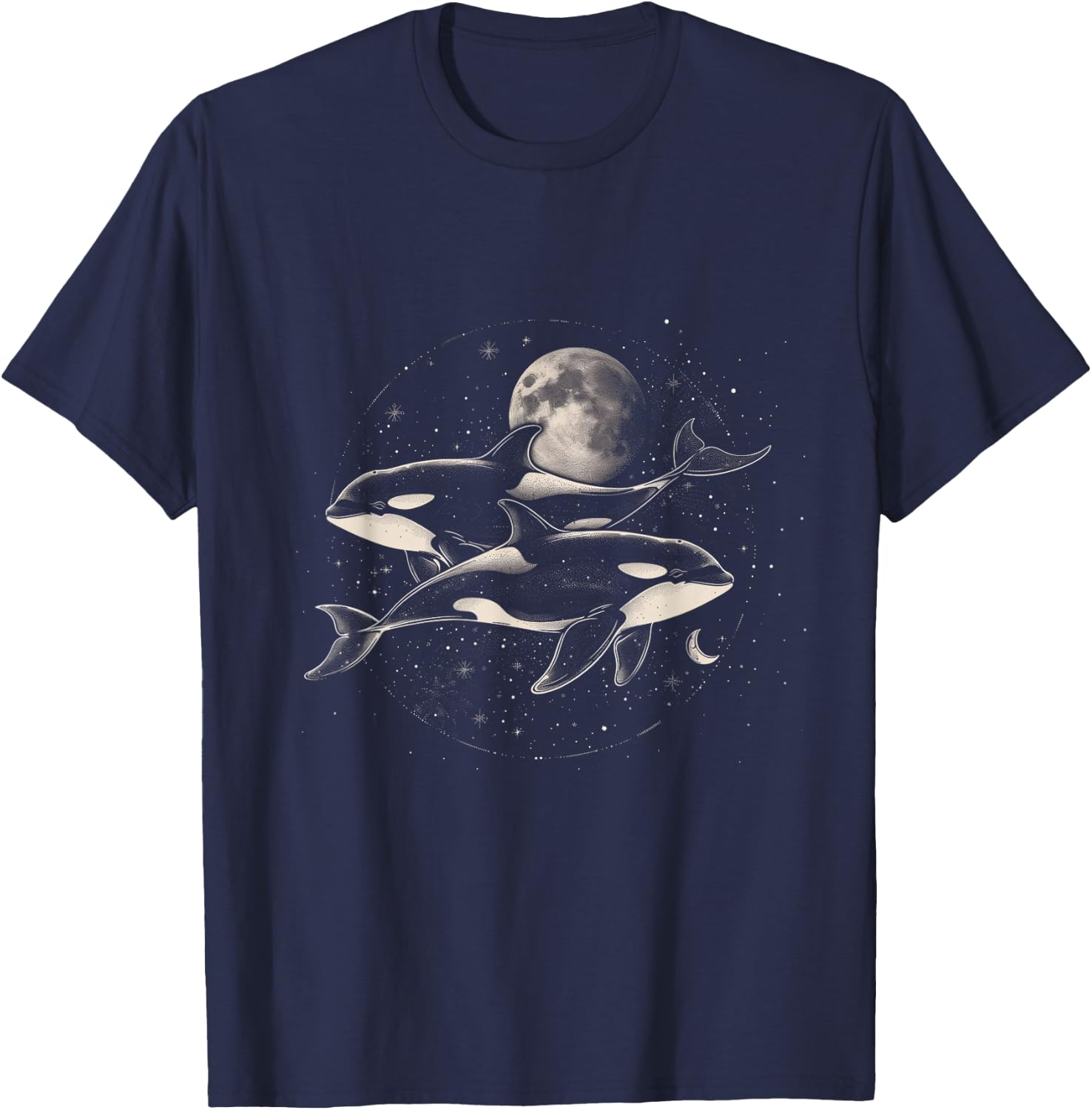 Orca In Space Planets Moon Whale Lover T-Shirt - T-Shirt | Navy