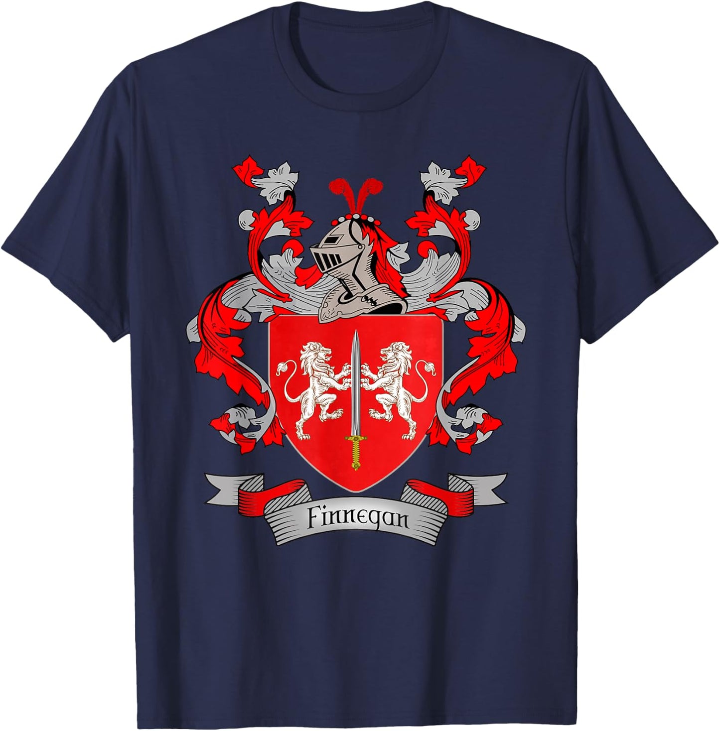 Finnegan Coat of Arms | Finnegan Surname Family Crest T-Shirt - T-Shirt | Navy