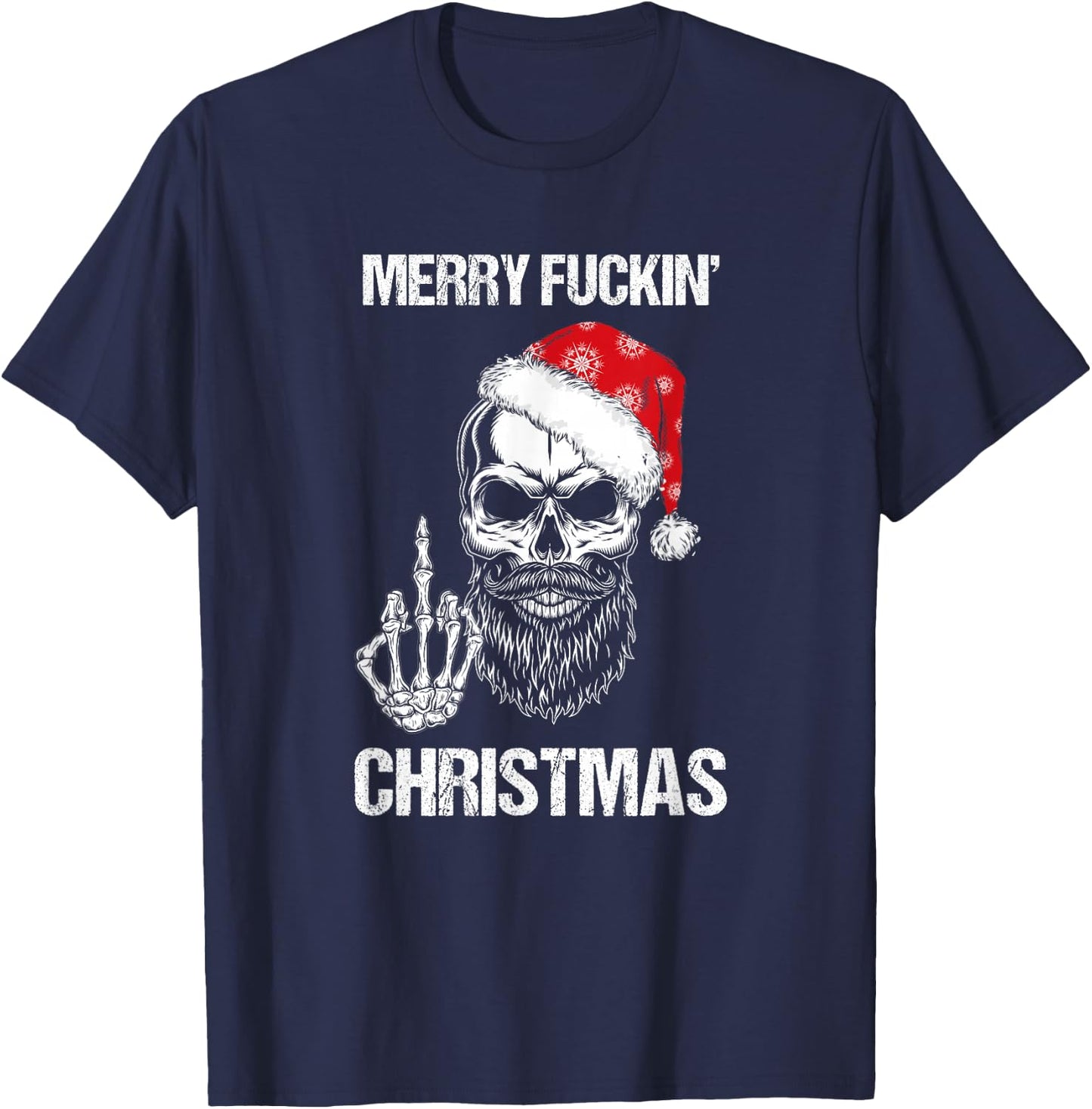 Funny Skull Santa Hat Merry Fuckin Christmas Pajama T-Shirt - T-Shirt | Navy