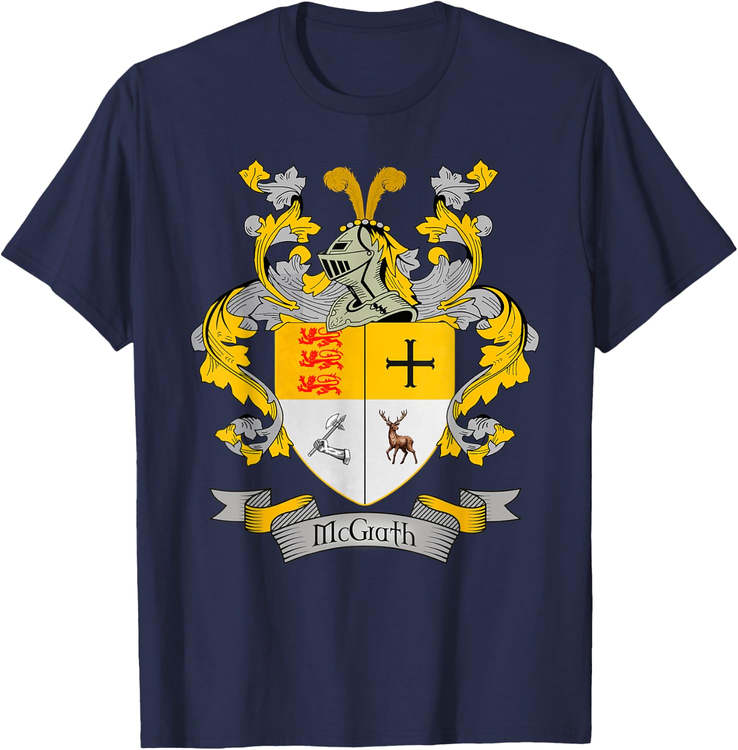 McGrath Coat of Arms | McGrath Surname Family Crest T-Shirt - T-Shirt | Navy