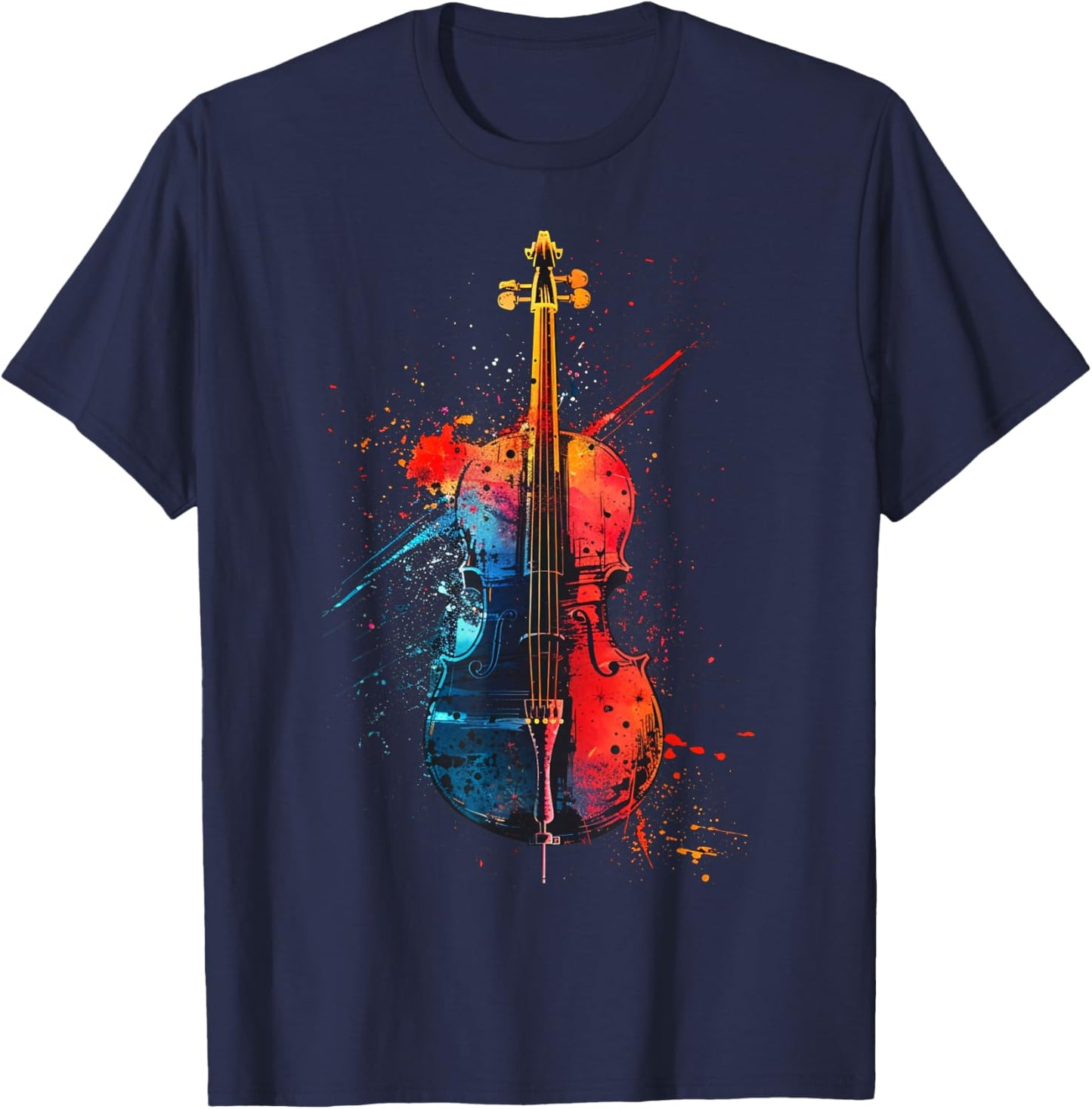 Cello instrument on colorful painted Cello T-Shirt - T-Shirt | Navy