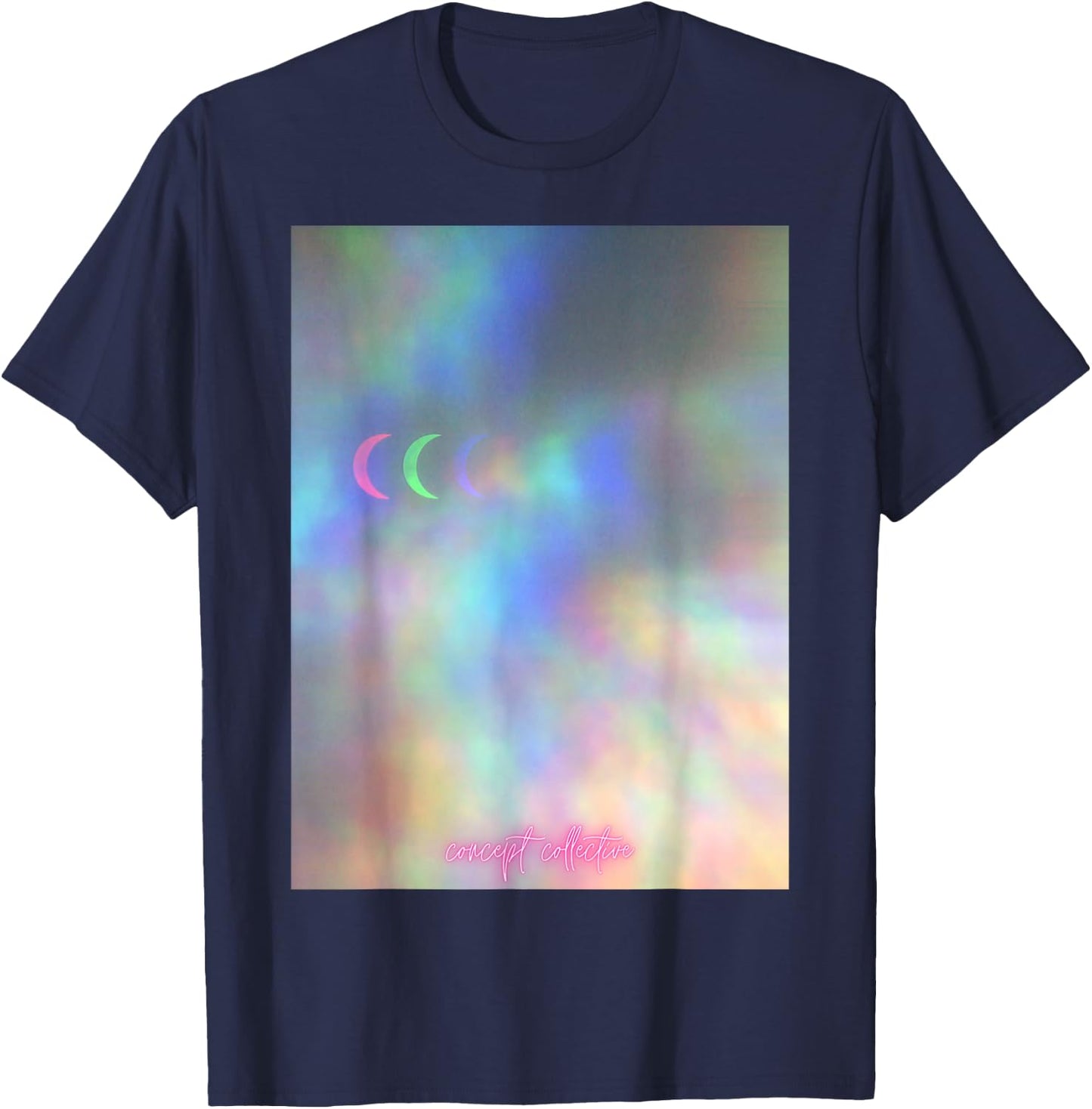 Neon Waning Moon Graphic Print T-Shirt - T-Shirt | Navy