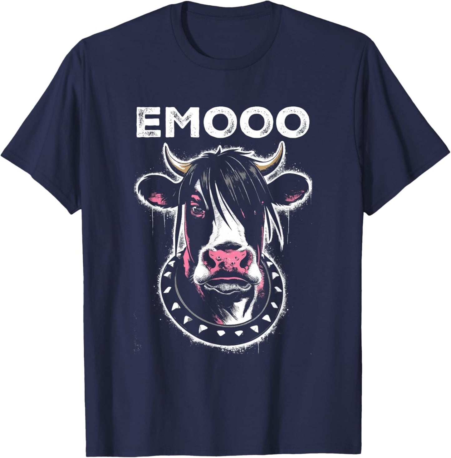 Emooo - Funny Graphic Emo Cow Pun Punk Grunge Lover T-Shirt - T-Shirt | Navy