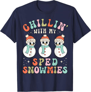 Chillin With My SPED Snowmies | Snowman Teacher Xmas Pajamas T-Shirt - T-Shirt | Navy