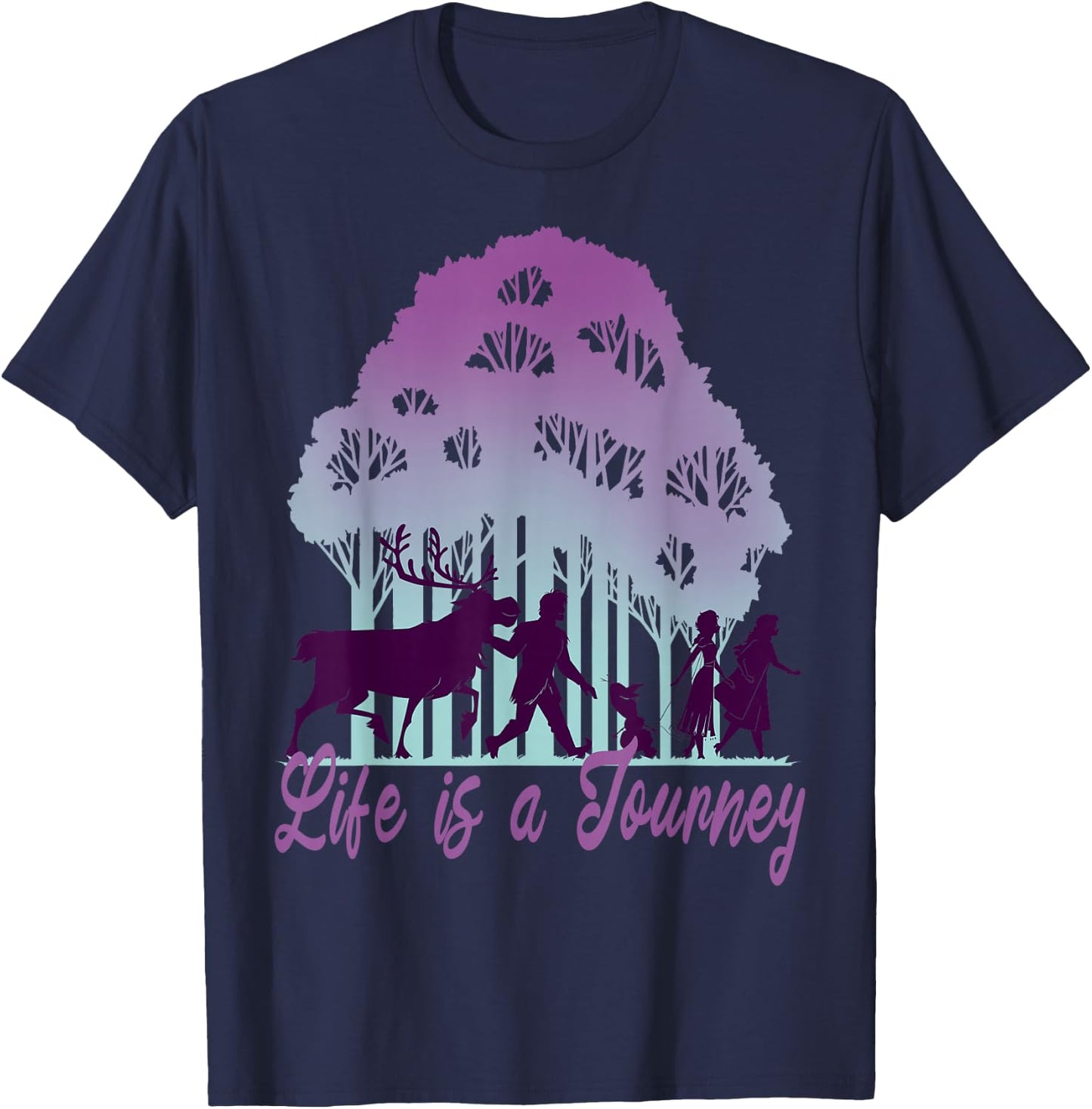 Disney Frozen 2 Life Is A Journey Forest Silhouette Text T-Shirt - T-Shirt | Navy