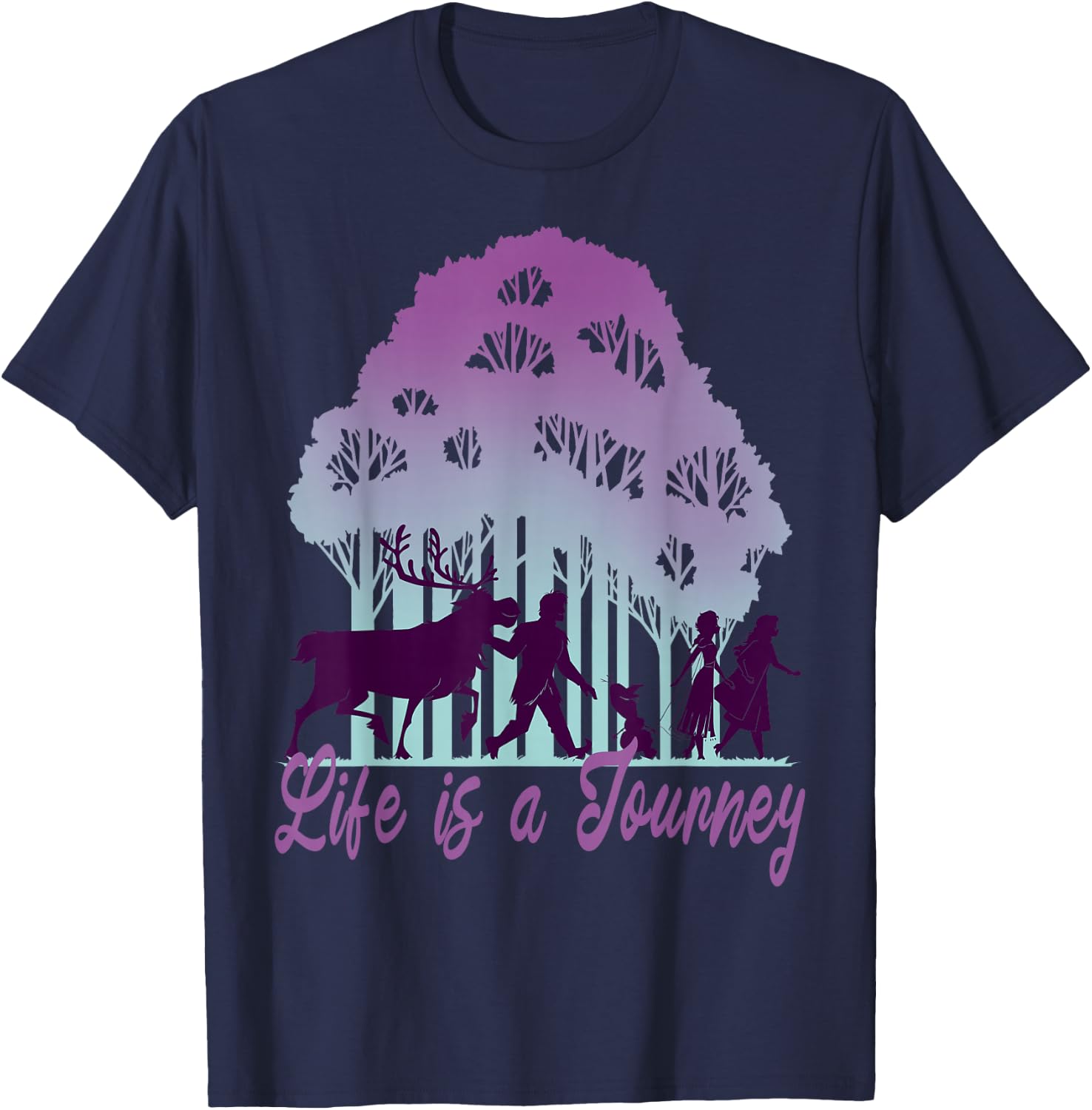 Disney Frozen 2 Life Is A Journey Forest Silhouette Text T-Shirt - T-Shirt | Navy