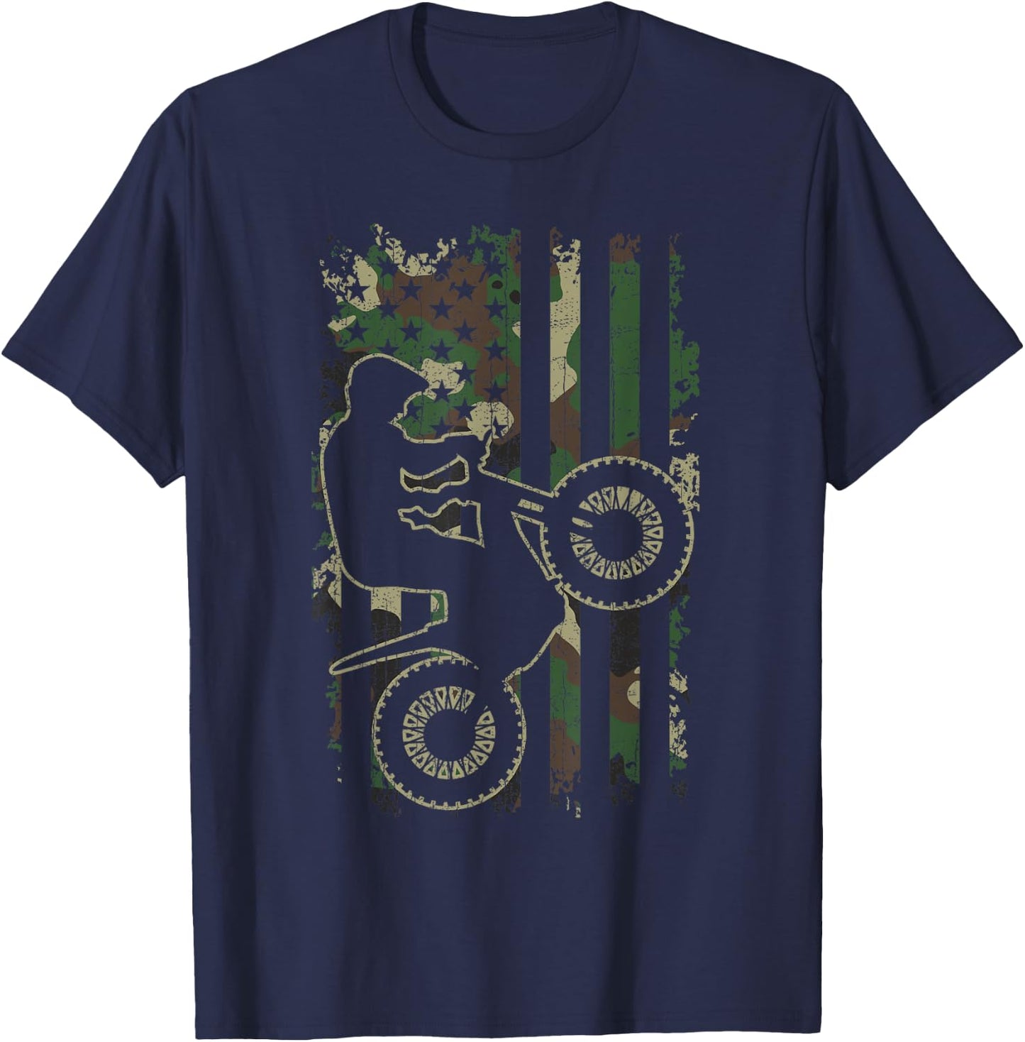 Motorcycle trials biker vintage CAMOUFLAGE USA flag Gifts T-Shirt - T-Shirt | Navy