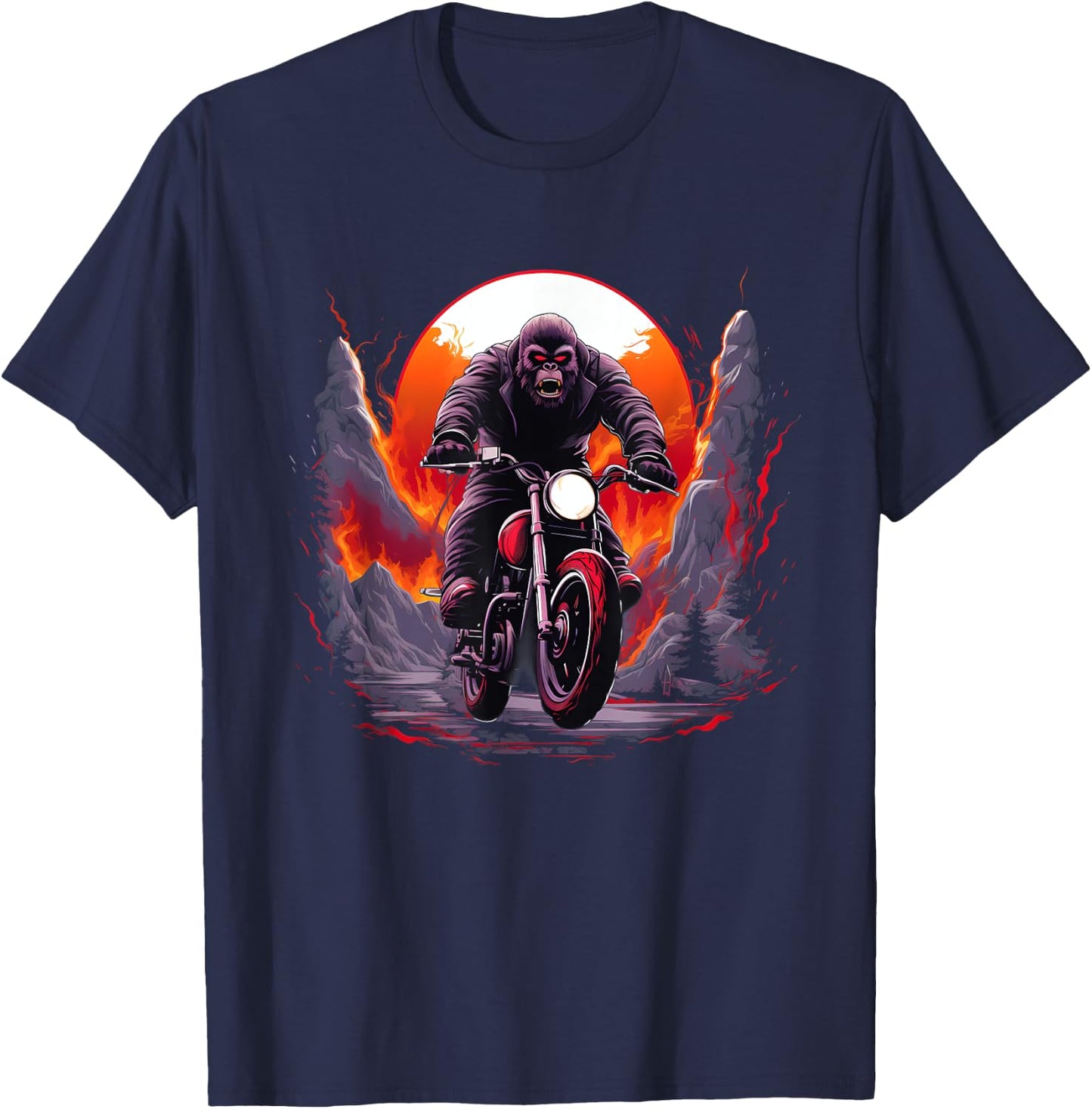 Biker Gorilla Riding Motorcycle T-Shirt - T-Shirt | Navy