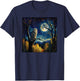 Owl Moon Night Painting Art for Lover Birds Owls T-Shirt - T-Shirt | Navy