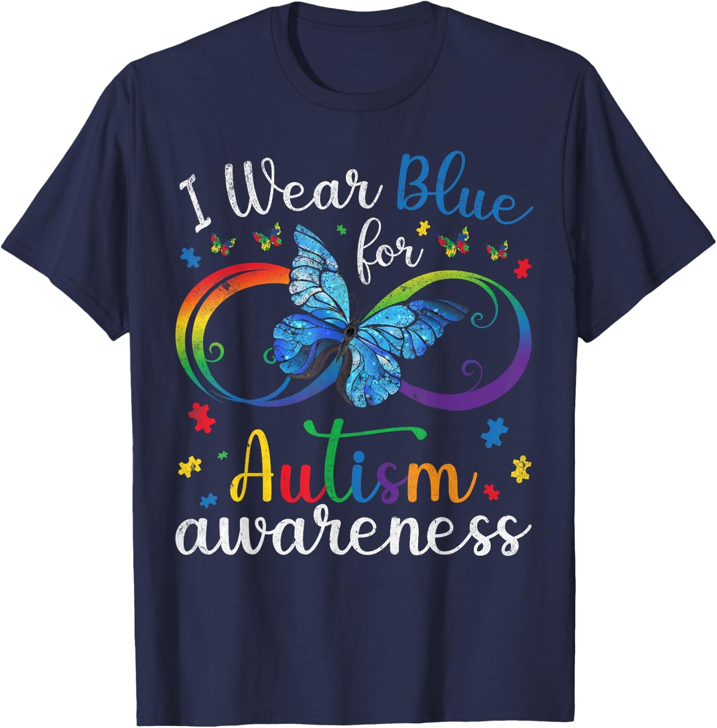 I Wear Blue For My Brother Autism Awareness Day Siblings T-Shirt - T-Shirt | Navy