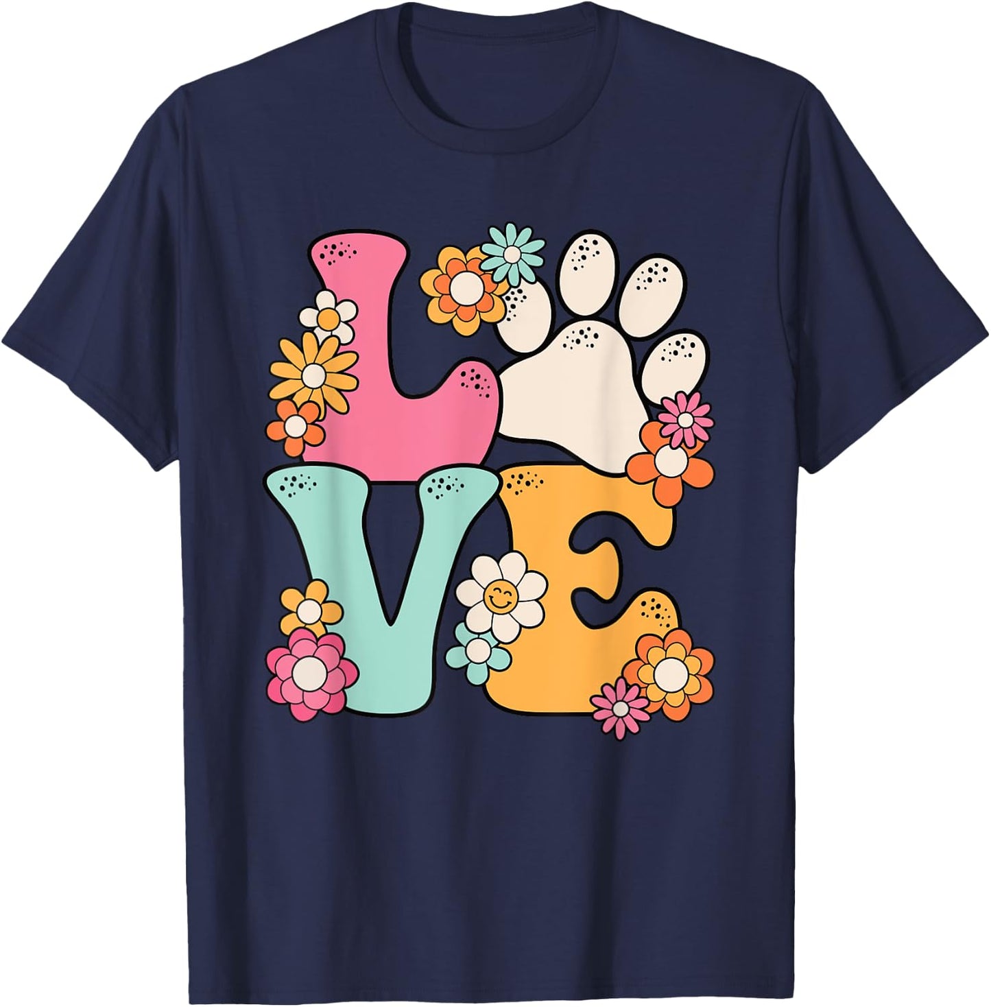Groovy Paw Love Cat Dog Lover Pet Owner Women Girls Kids T-Shirt - T-Shirt | Navy