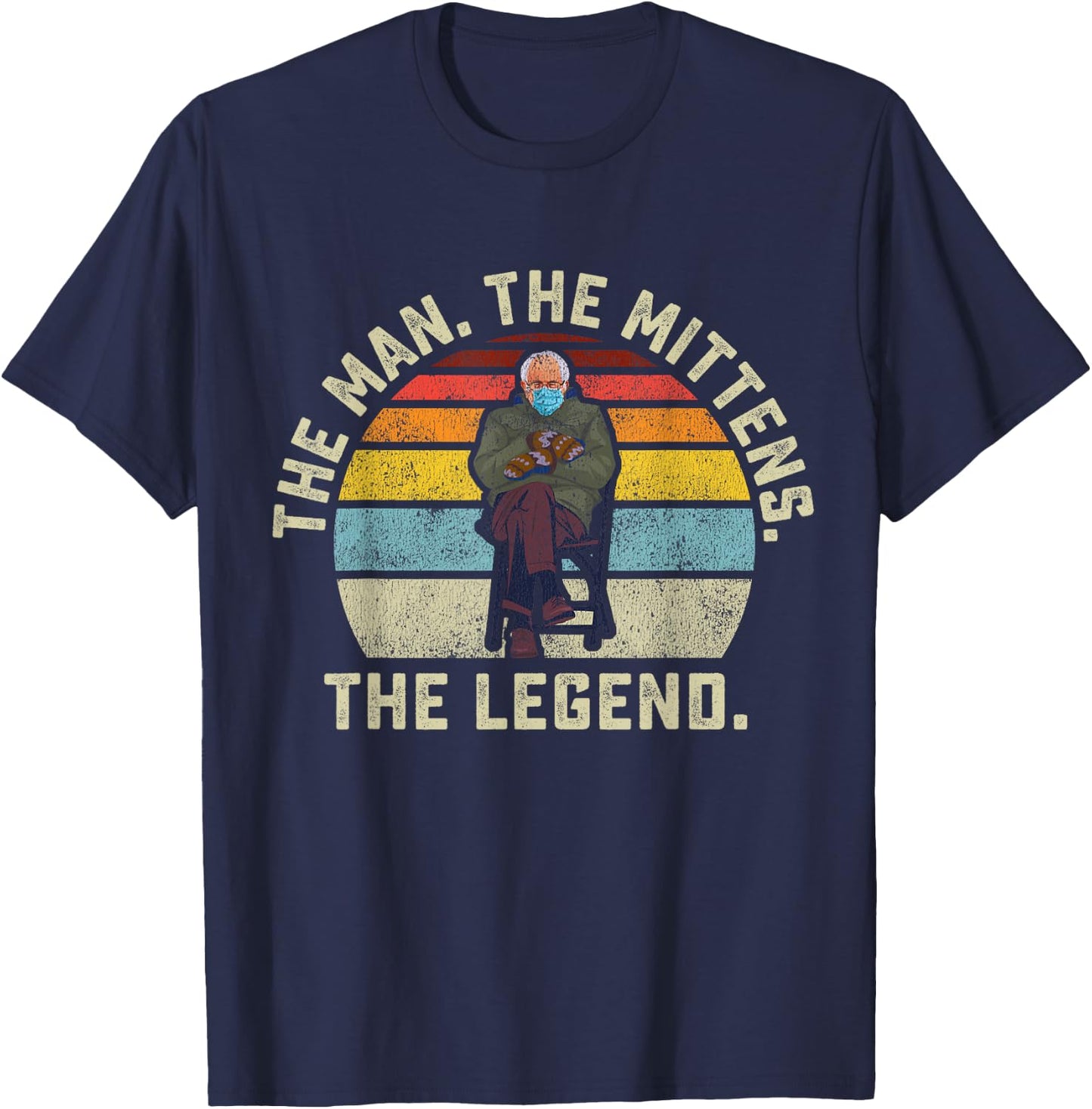 Bernie Sanders The Man The Mittens The Legend Mood Meme Small T-Shirt - T-Shirt | Navy