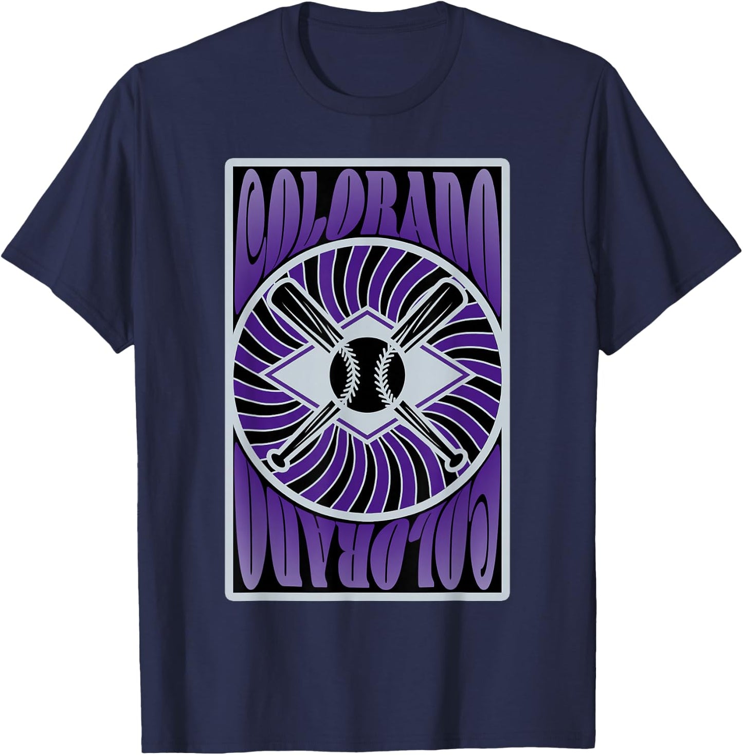 Colorado Baseball Hippie Graphic Design T-Shirt - T-Shirt | Navy