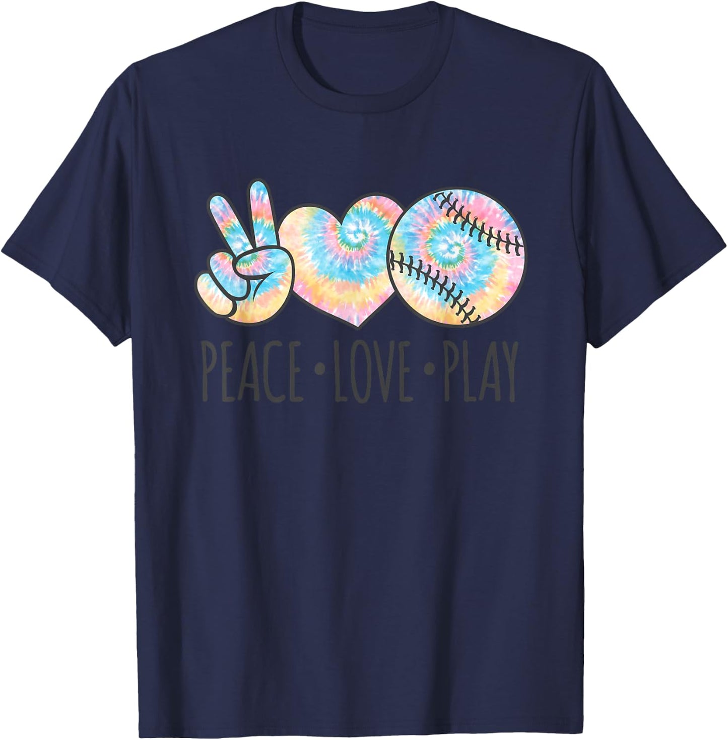 Tie Dye Softball for Teen Girls | Peace Love Play T-Shirt - T-Shirt | Navy