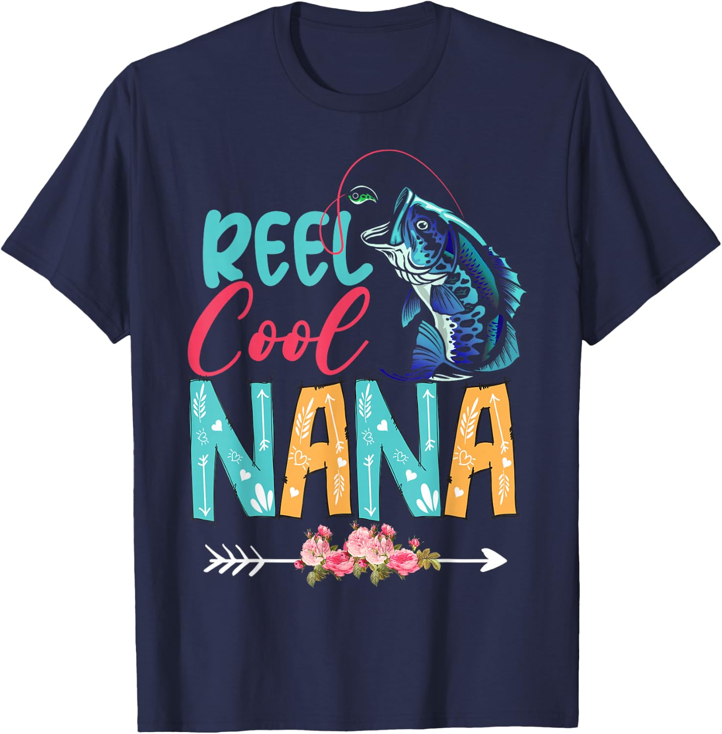 Funny Fishing Lover Happy Mother's Day Matching Proud Nana T-Shirt - T-Shirt | Navy