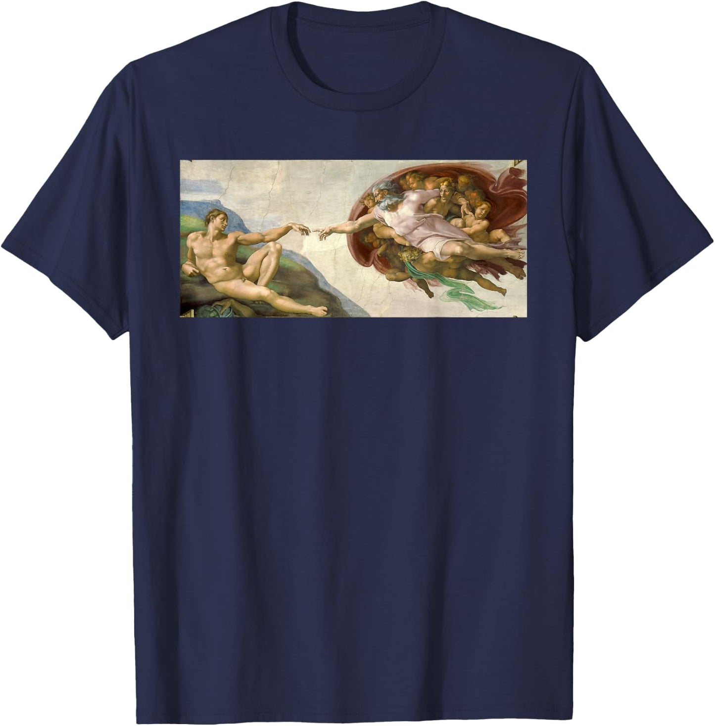 Michelangelo Creation of Adam Art Classic Painting T-Shirt - T-Shirt | Navy