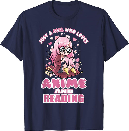 Just A Girl Who Loves Anime And Reading Books Manga Teens T-Shirt - T-Shirt | Navy