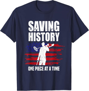Saving History American Flag USA Funny Metal Detecting T-Shirt - T-Shirt | Navy