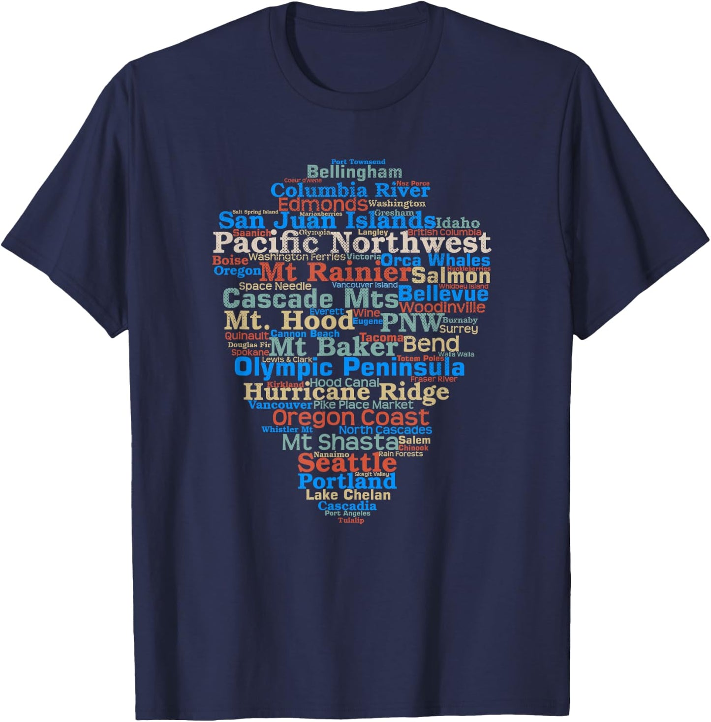 Pacific Northwest Word List Cloud Design Hiking Camping T-Shirt - T-Shirt | Navy