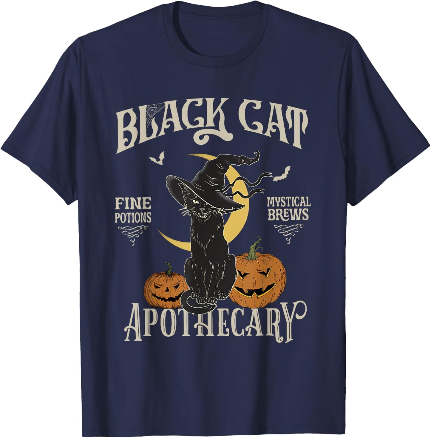 Retro Scary Halloween Costume Black Cat Salem Apothecary T-Shirt - T-Shirt | Navy