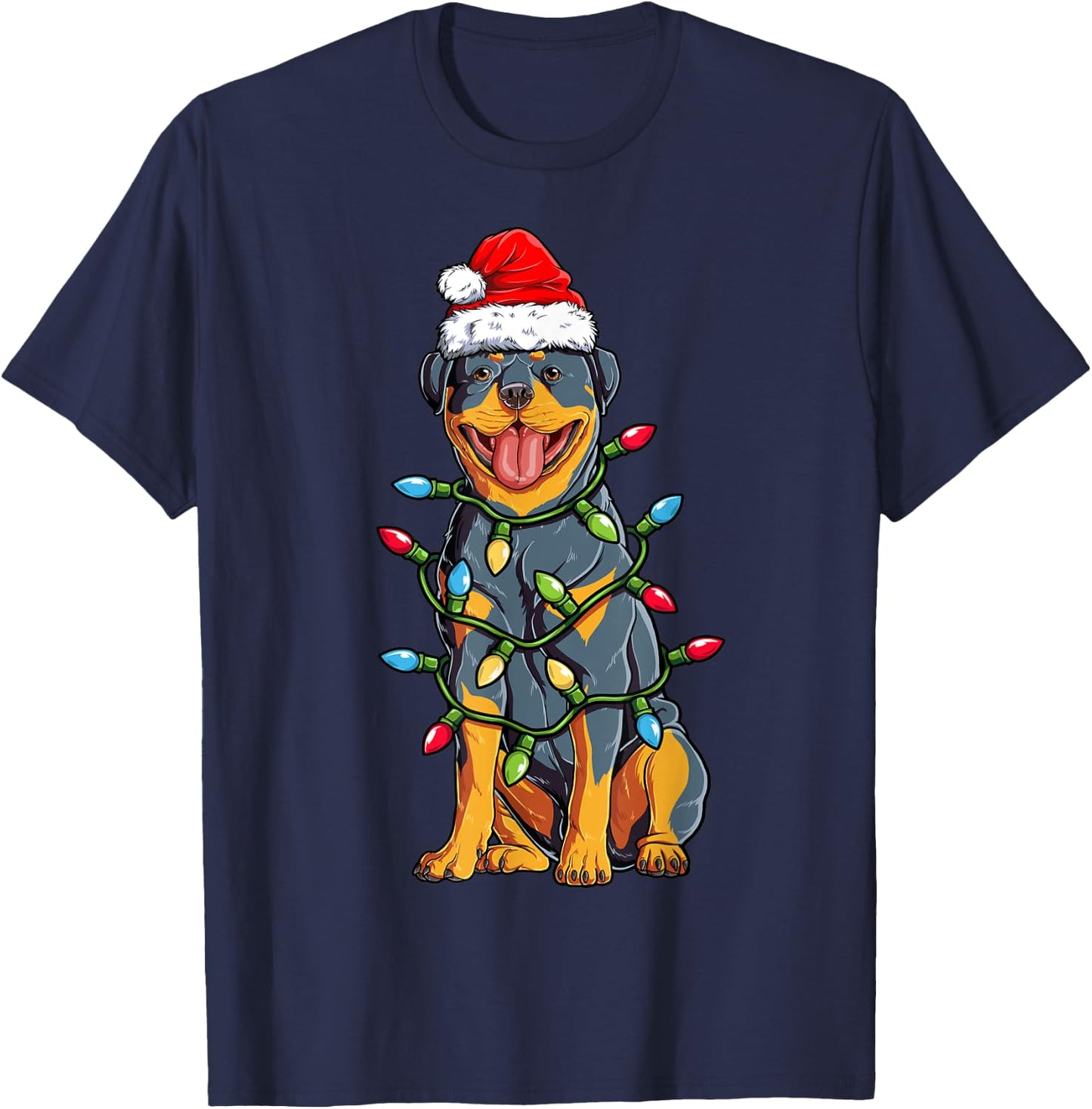 Rottweiler Santa Christmas Tree Lights Xmas Boys Dog Dogmas T-Shirt - T-Shirt | Navy