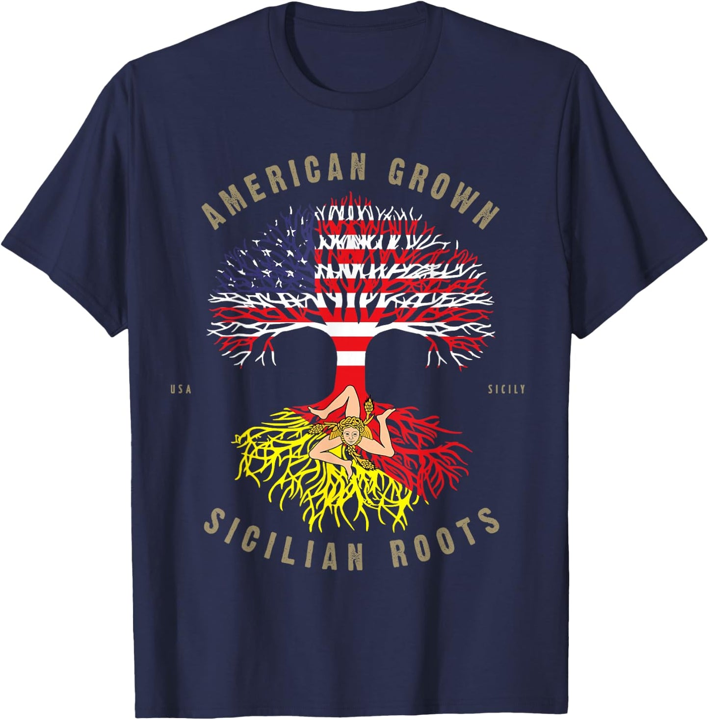 American Grown with Sicilian Roots - Sicily Malta T-Shirt - T-Shirt | Navy