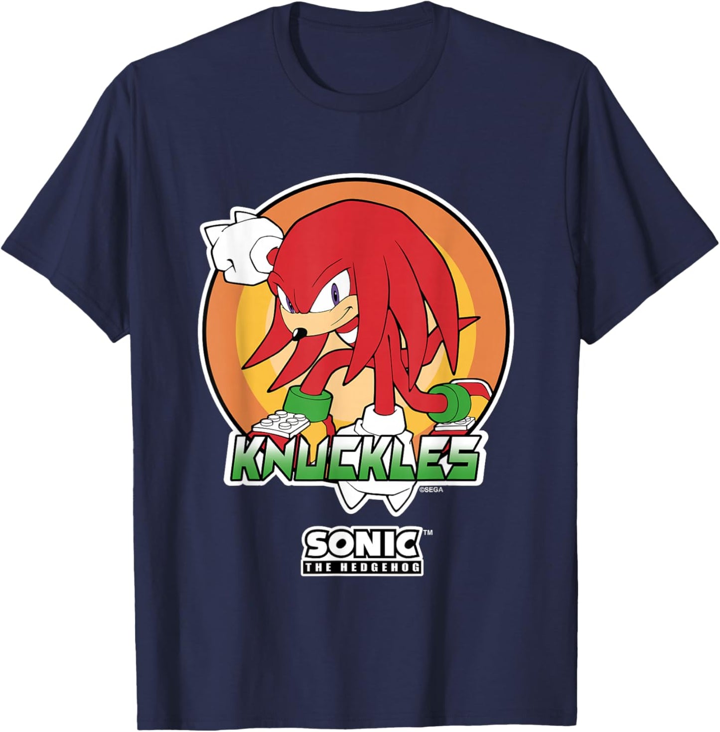Sonic The Hedgehog Knuckles Superhero Pose Portrait Vintage T-Shirt - T-Shirt | Navy
