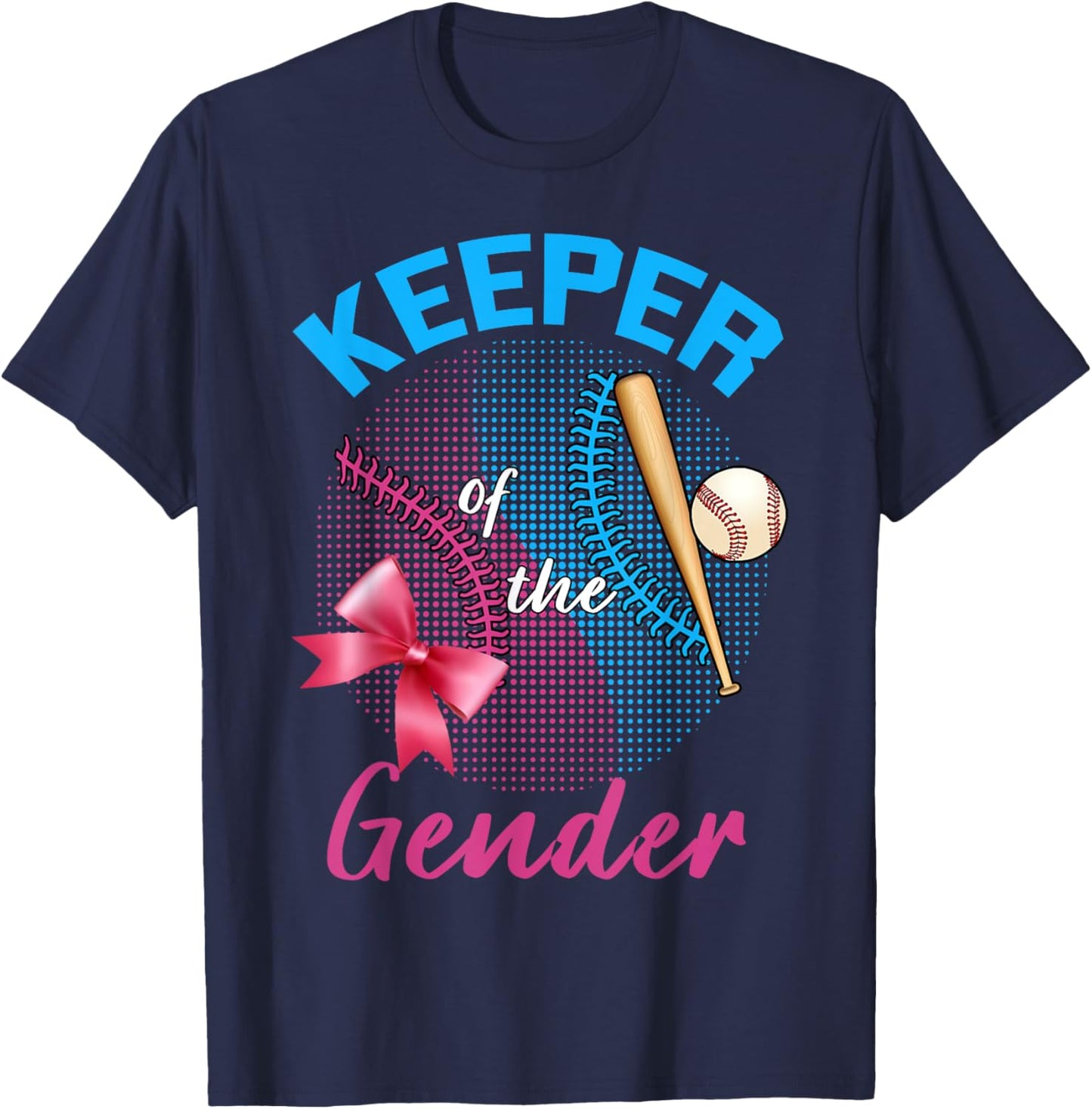 Keeper of the Gender Baseball or Bows Gender Reveal Party T-Shirt - T-Shirt | Navy