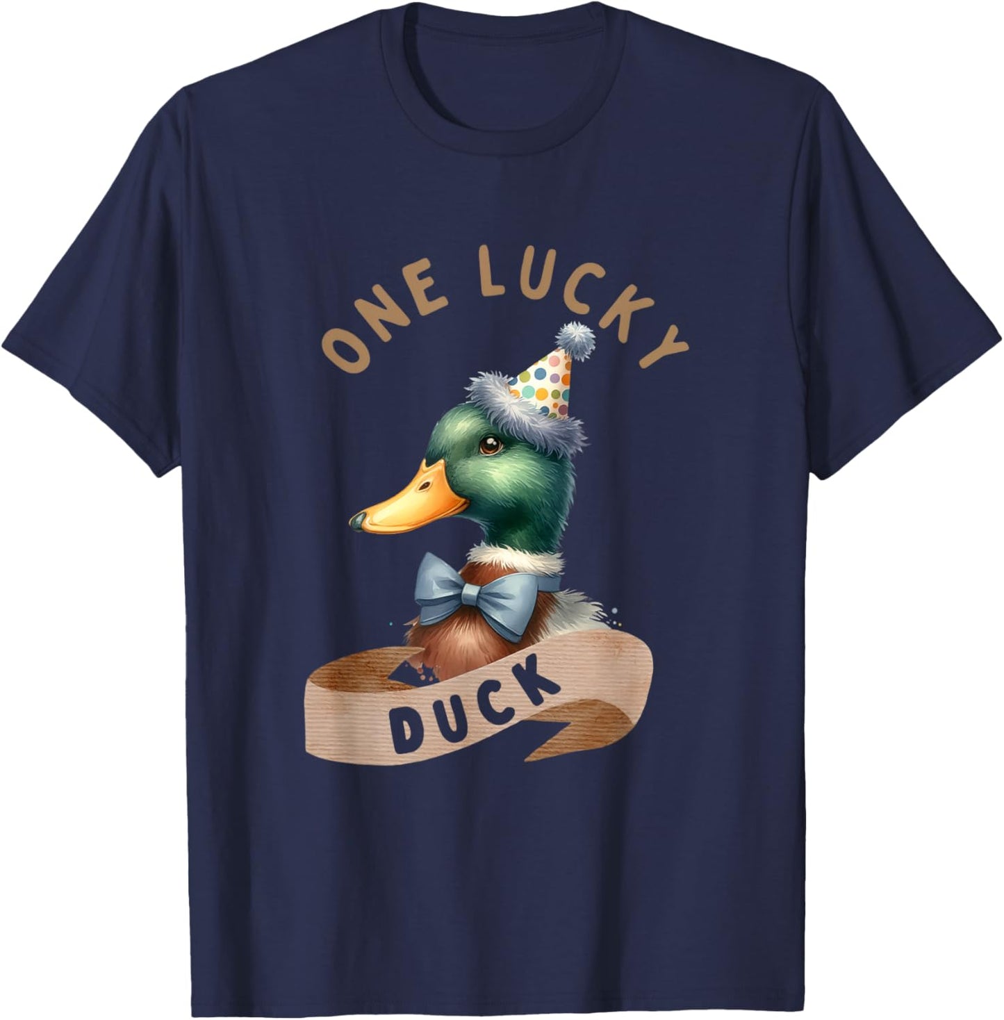 One Lucky Duck 1st Birthday 1 Years Old Poultry Mallard Duck T-Shirt - T-Shirt | Navy
