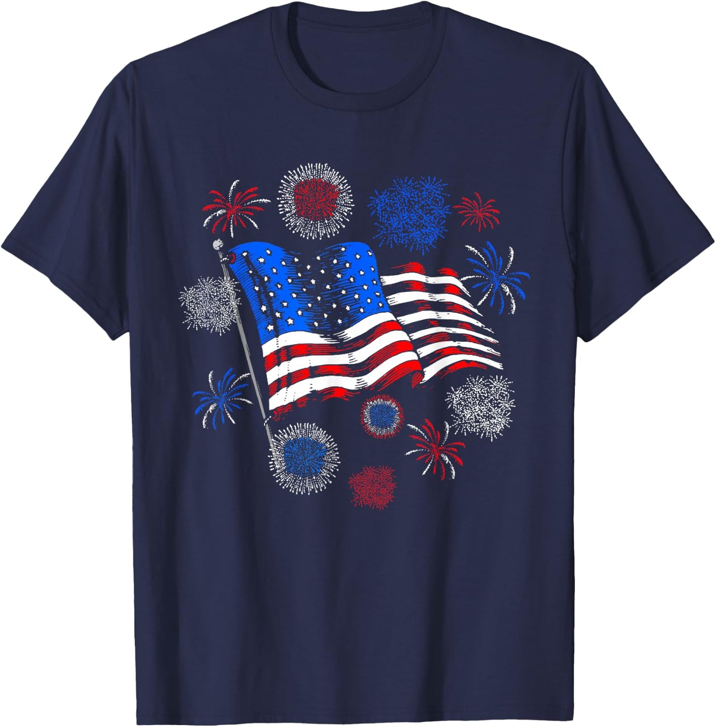 Fireworks 4th of July American Flag Patriotic Sparklers T-Shirt - T-Shirt | Navy