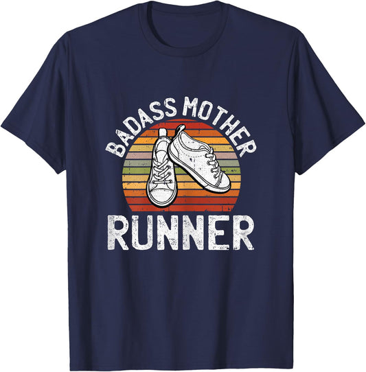 Badass Mother Runner Running Retro Sport Fitness Work-out T-Shirt - T-Shirt | Navy