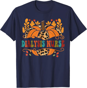 Dialysis Nurse Thanksgiving Fall Autumn Dialysis Nurse T-Shirt - T-Shirt | Navy