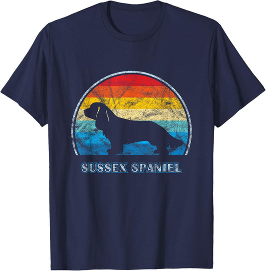 Sussex Spaniel Vintage Design Dog T-Shirt - T-Shirt | Navy