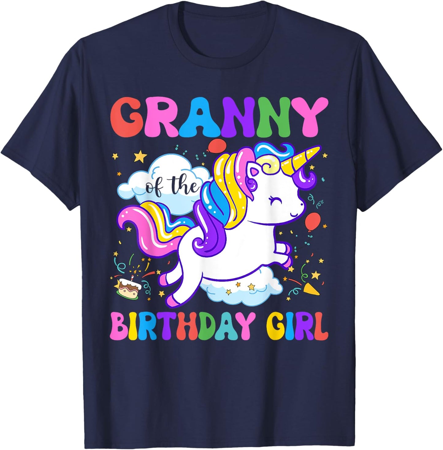 Granny of the Birthday Girl Groovy Unicorn Birthday Party T-Shirt - T-Shirt | Navy