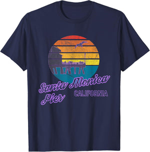 Santa Monica Pier LA California Surf Backpacking Beach USA Women T-Shirt - T-Shirt | Navy