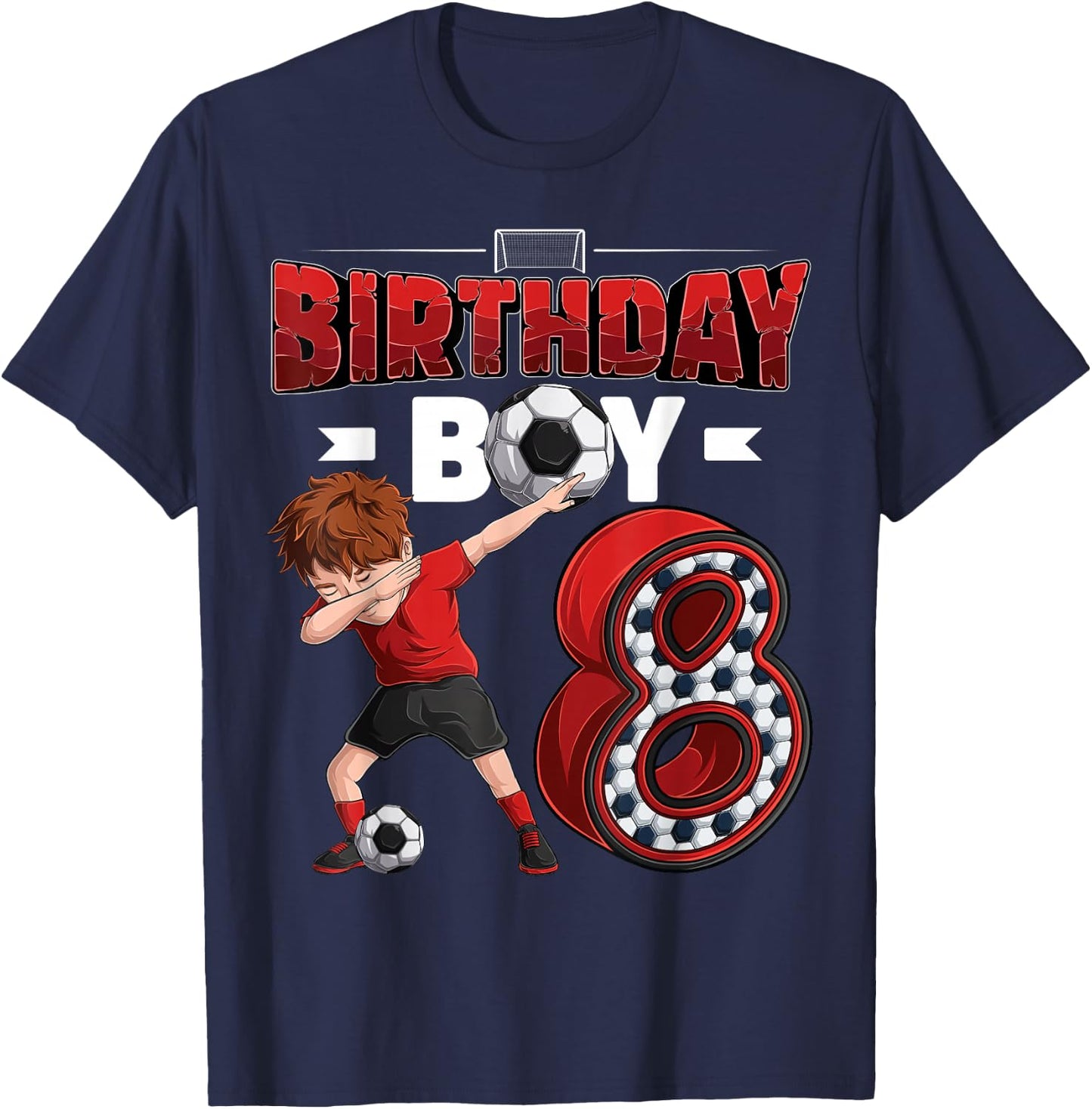 dabbing boy 8 year old Soccer Player 8th birthday party T-Shirt - T-Shirt | Navy