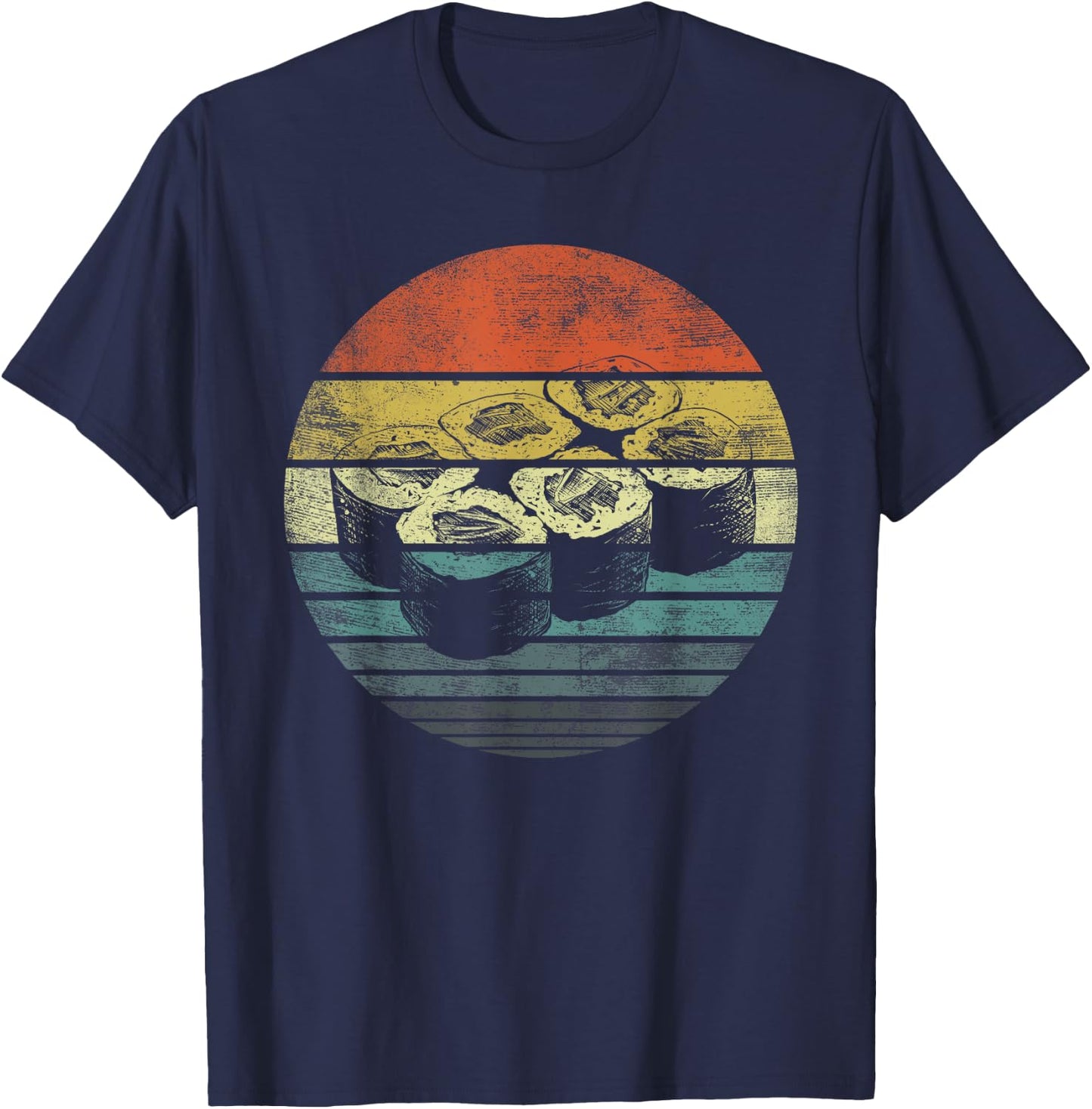 Retro Sushi Roll Sashimi Lover Funny Japanese Food Chef Gift T-Shirt - T-Shirt | Navy