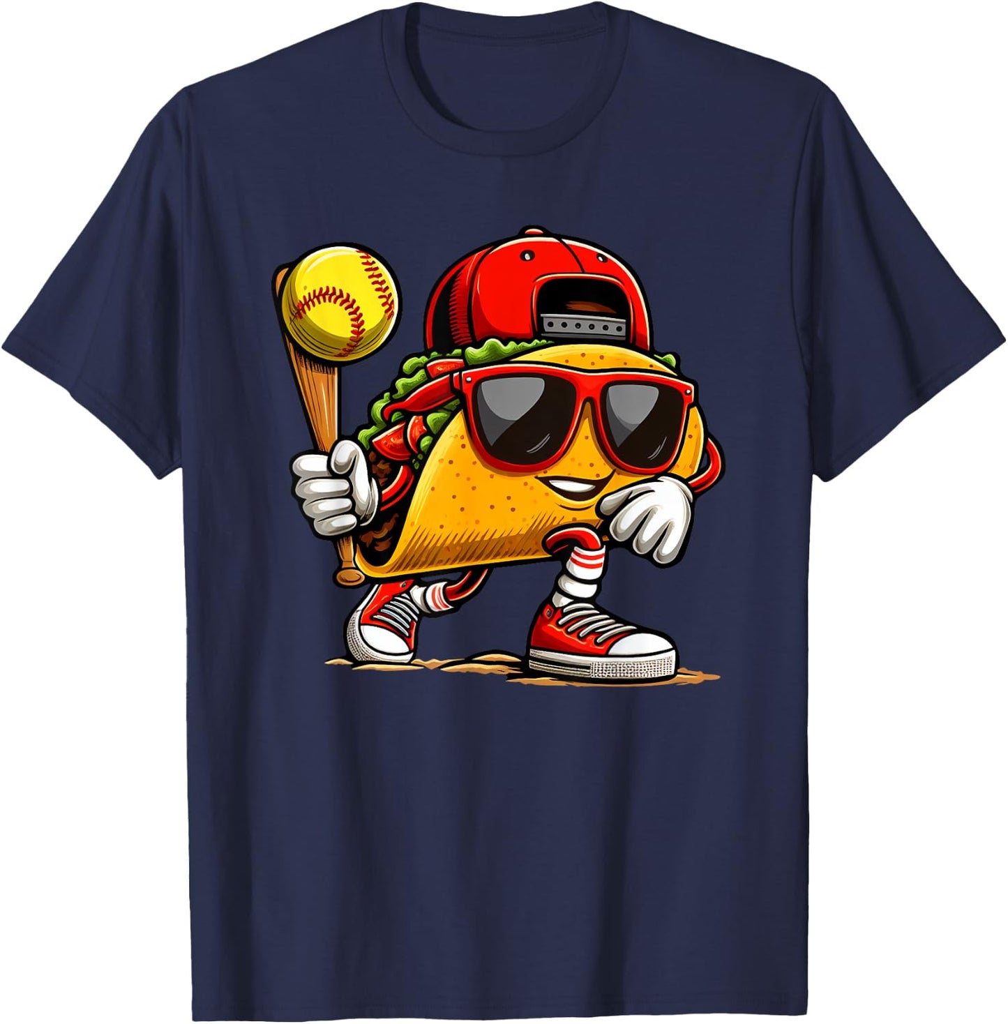 Taco Playing Softball Mexican Cinco De Mayo Kids Boys Men T-Shirt - T-Shirt | Navy